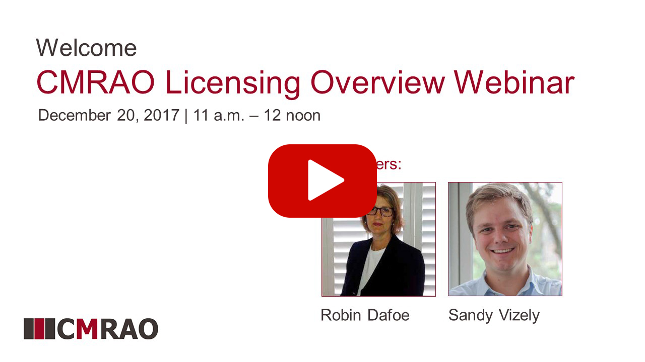 Screenshot of CMRAO's Youtube Video, "Webinar: CMRAO Licensing Overview"